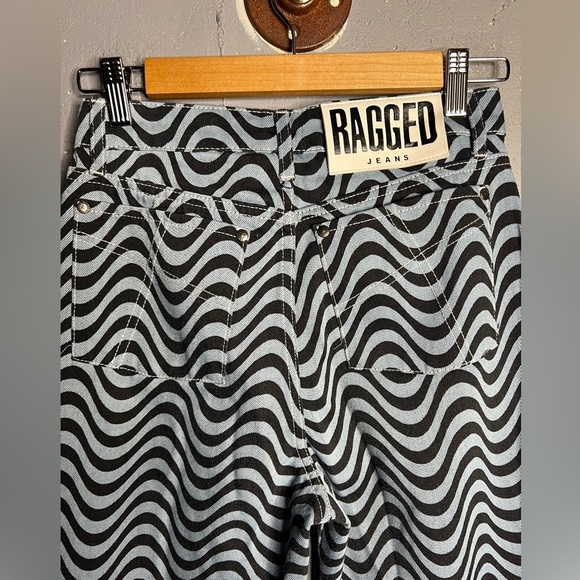 Ragged Priest Black and White Wave Dad wide leg jeans goth emo rave 26 - Picture 5 of 11